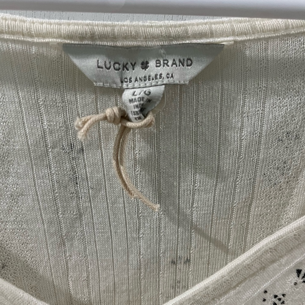 Lucky Brand Cream V-Neck Tassel Boho Tunic, size large - Picture 3 of 5